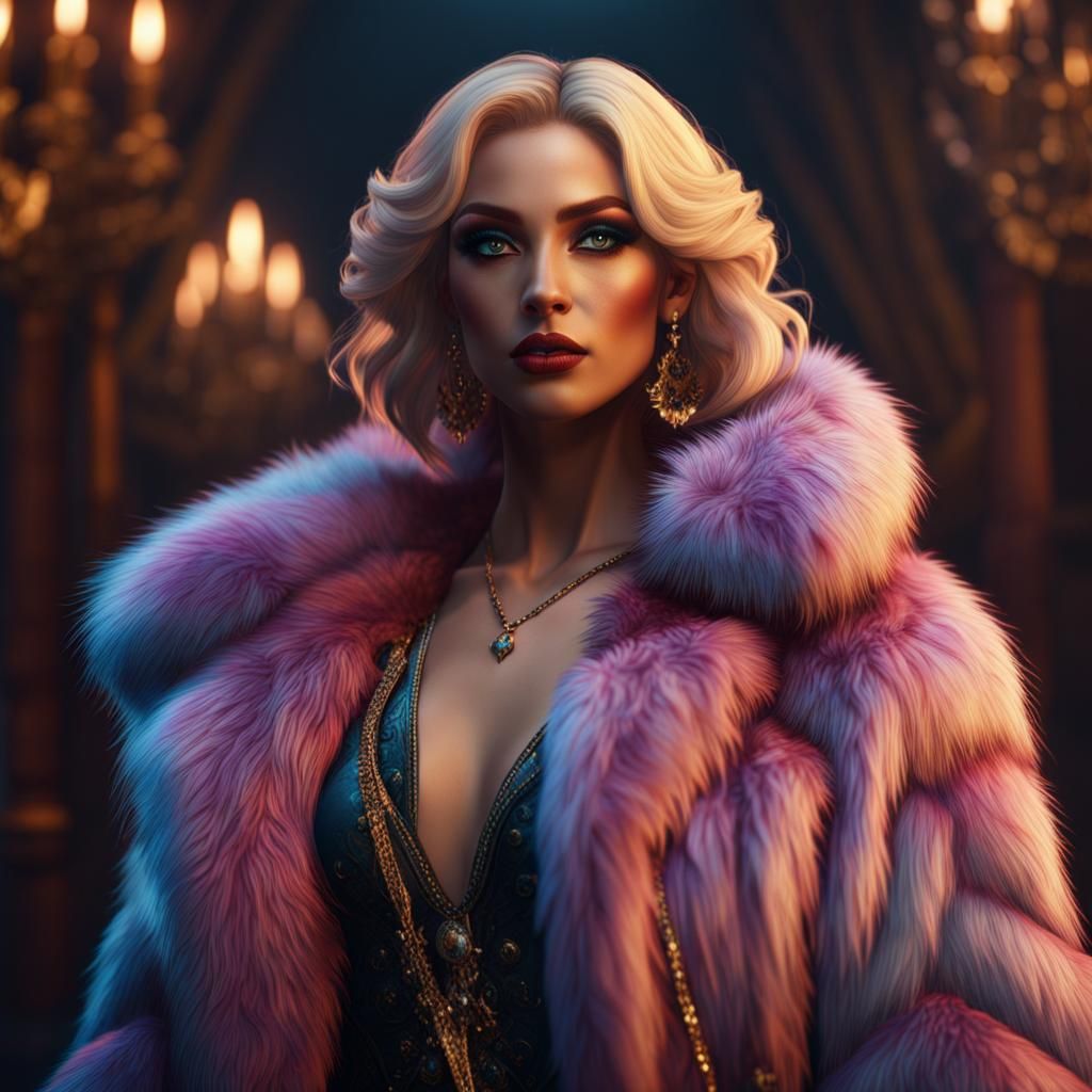Transgender Woman in Fur Coat: Detailed Fantasy Art