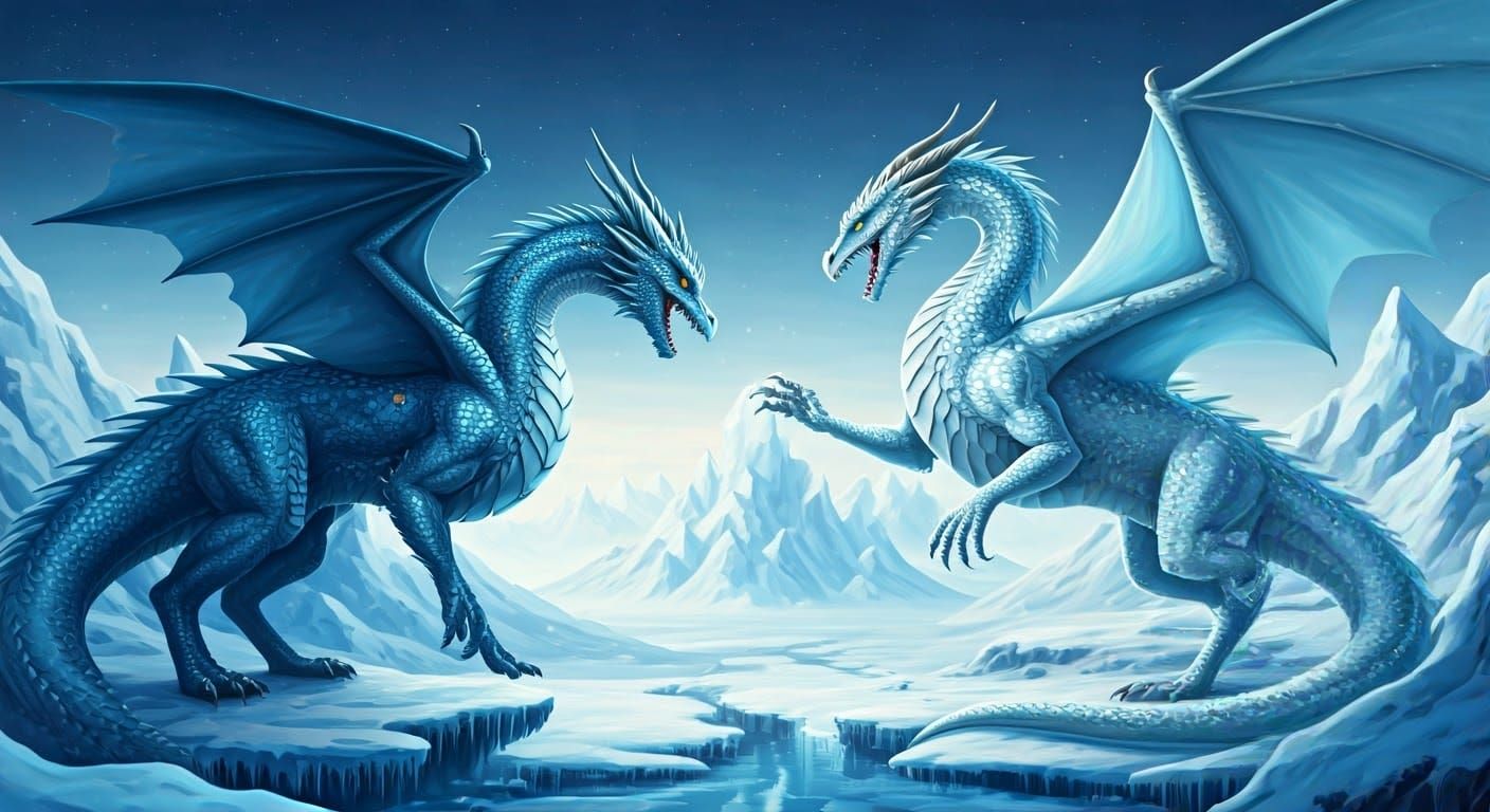 Snow and Ice - An Ice Dragon and a Snow Dragon Playing Over ...