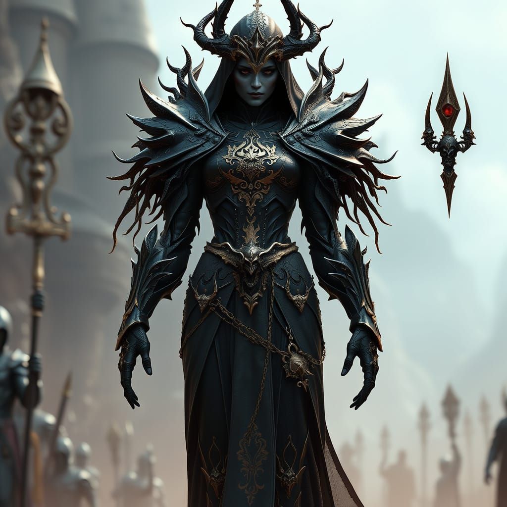 Ethereal Lich Queen in Flimsy Black Armor Gathering Souls