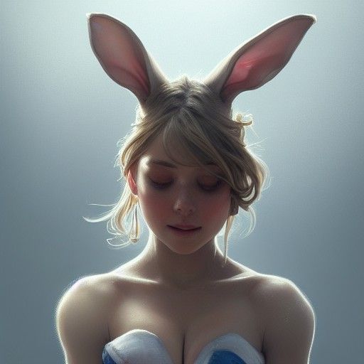 Rabbit Blocked by Girl: Art Nouveau Portrait