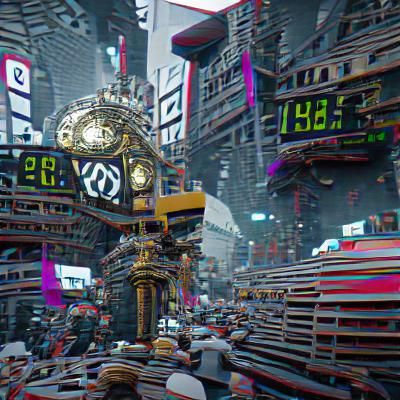 Clockwork Times Square in Dystopian Future, Raytracing