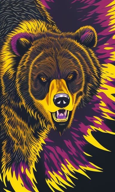 Furious Grizzly Bear in Comic Book Art