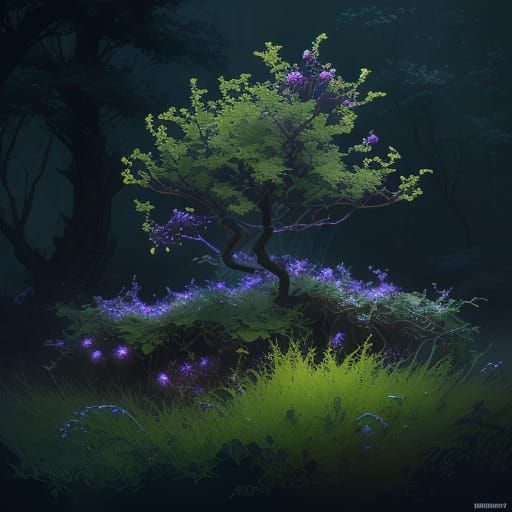 Bioluminescent Moonberry Shrubs in Dark Fantasy Style