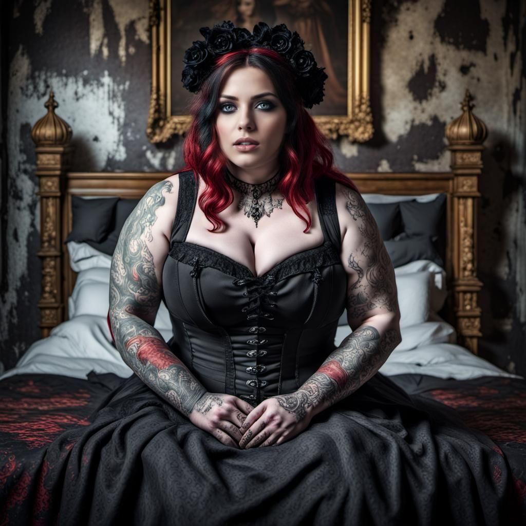 Gothic Woman in Abandoned Castle Chamber