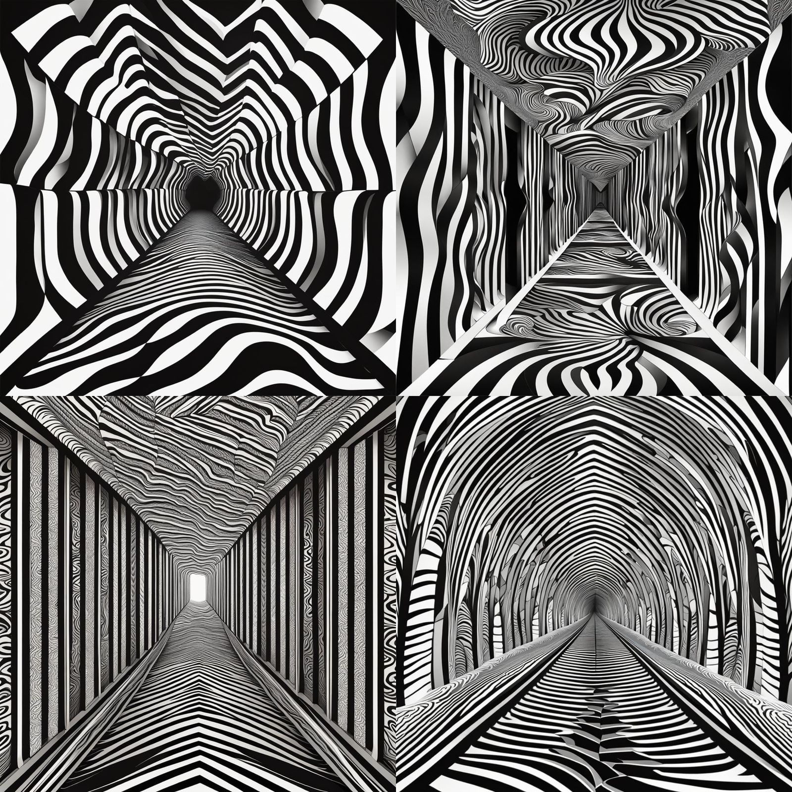 Symmetrical Zebra Hallway to Infinity with 3D Shading