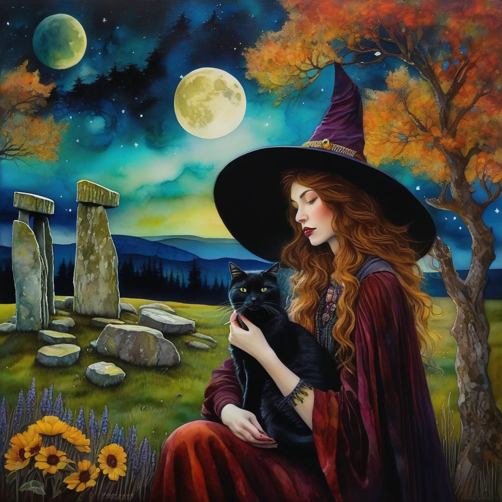 Witch and Cat Singing Contest at Stonehenge