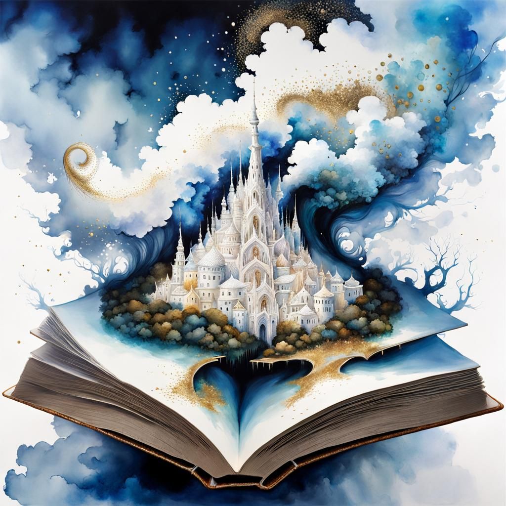 Magical White Village Escapes from Book, Gaudi Style