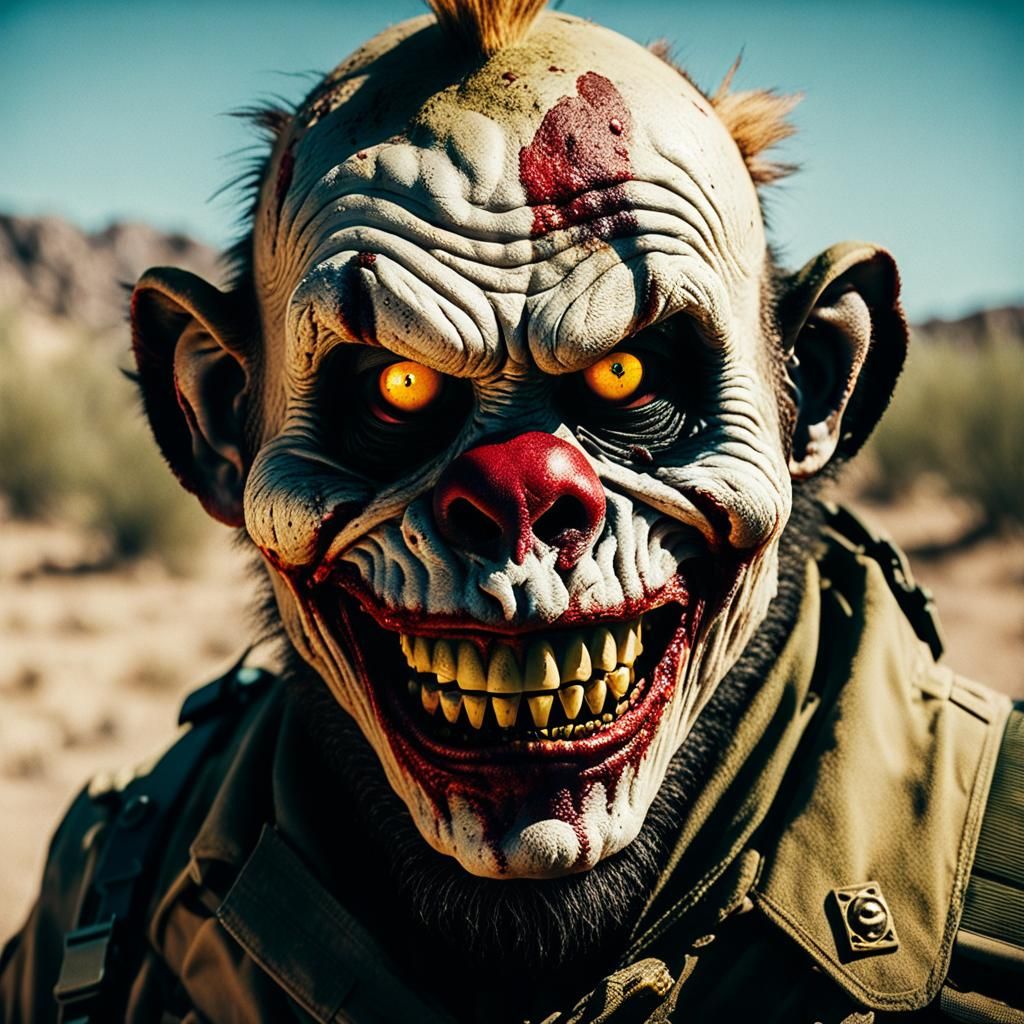 Army Medic Zombie Monkey Clown in Desert Battlefield