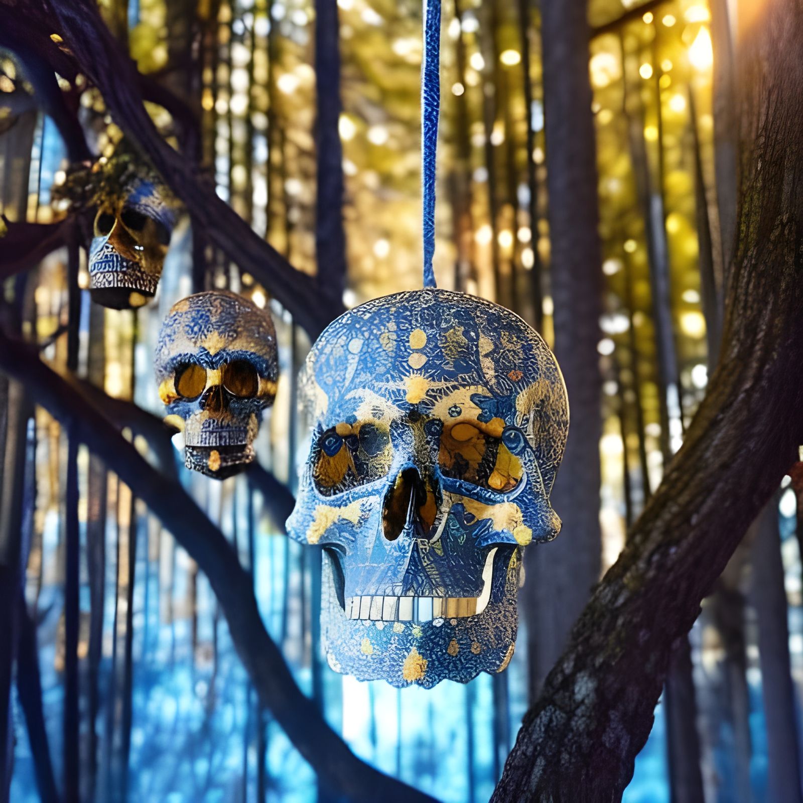 Skulls and Branches Ink Artwork in Psychedelic Pop Style