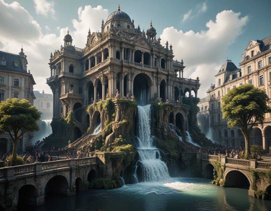 Surrealistic Rococo Megastructure in the City