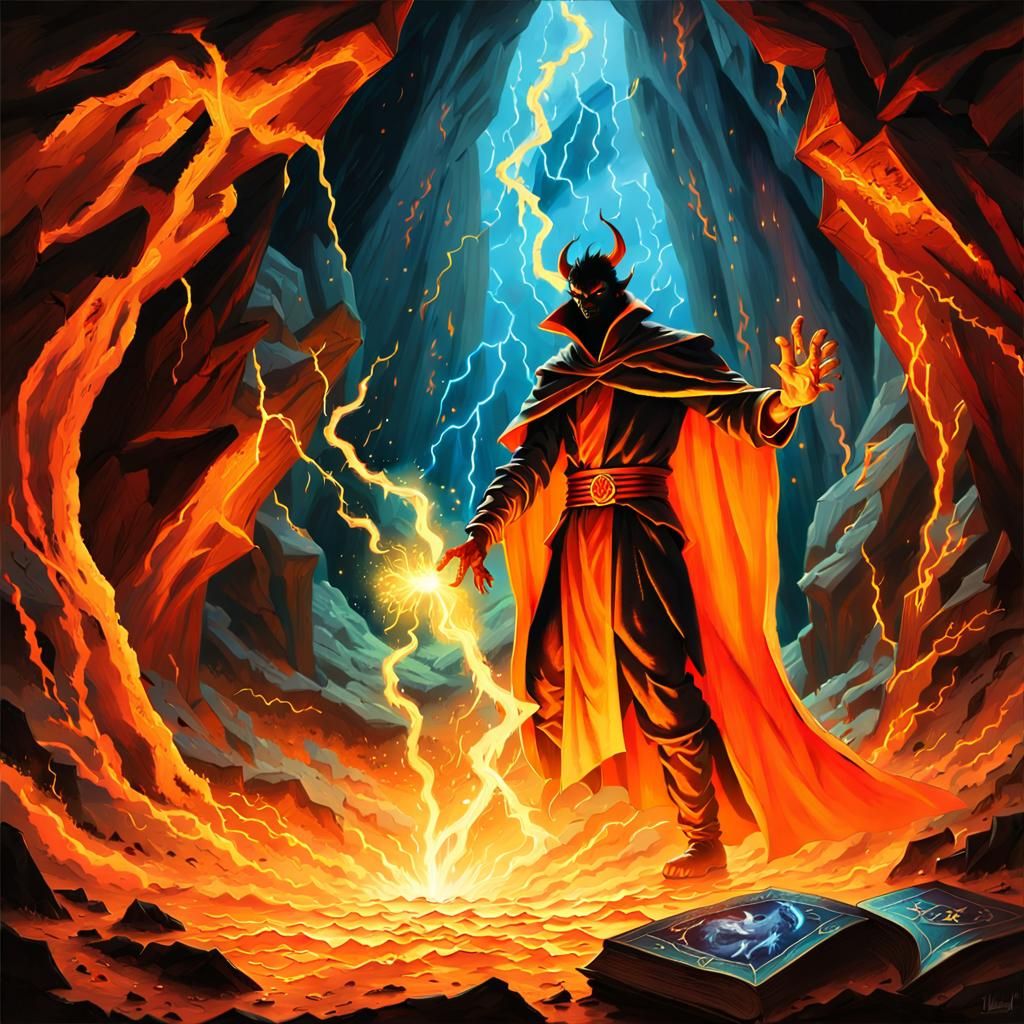 Epic Fantasy Mage Unleashes Lightning Bolt on Dark Demons