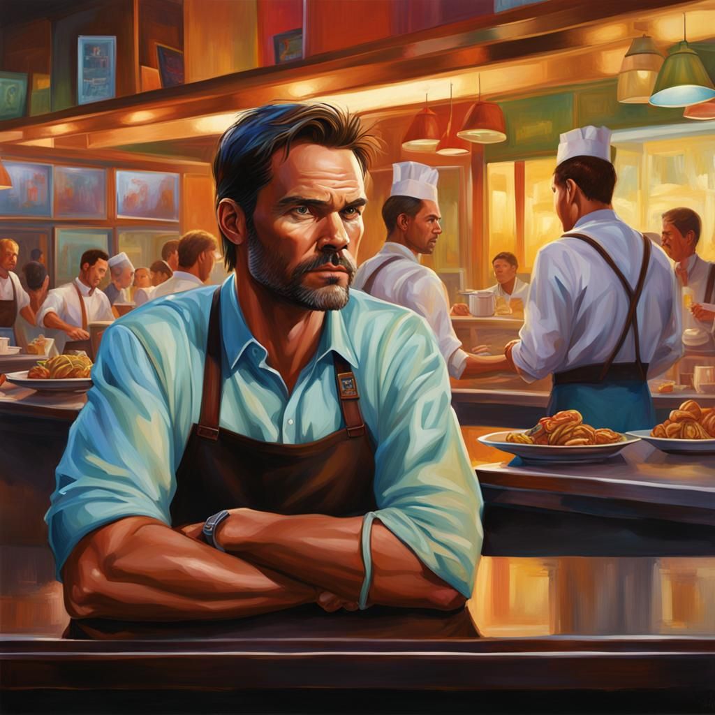 Hyperrealistic Sean William Scott as Waiter