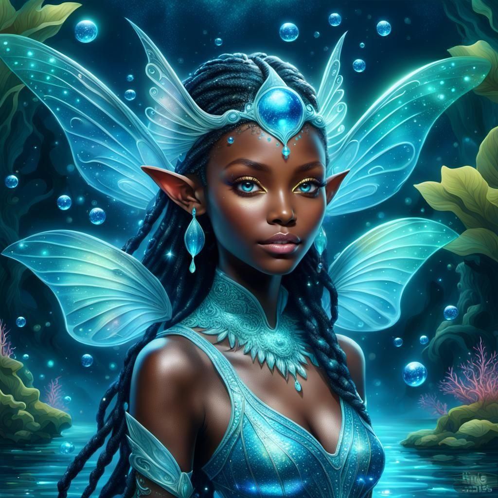 African Elf Princess of the Deep Seas in Fantasy Style