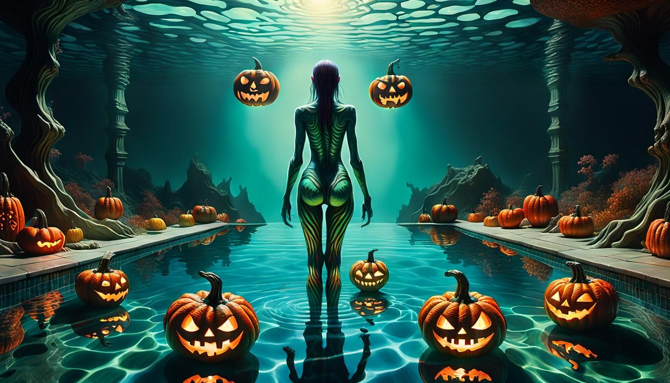 Menacing Demon Dive in Surreal Psychedelic Art