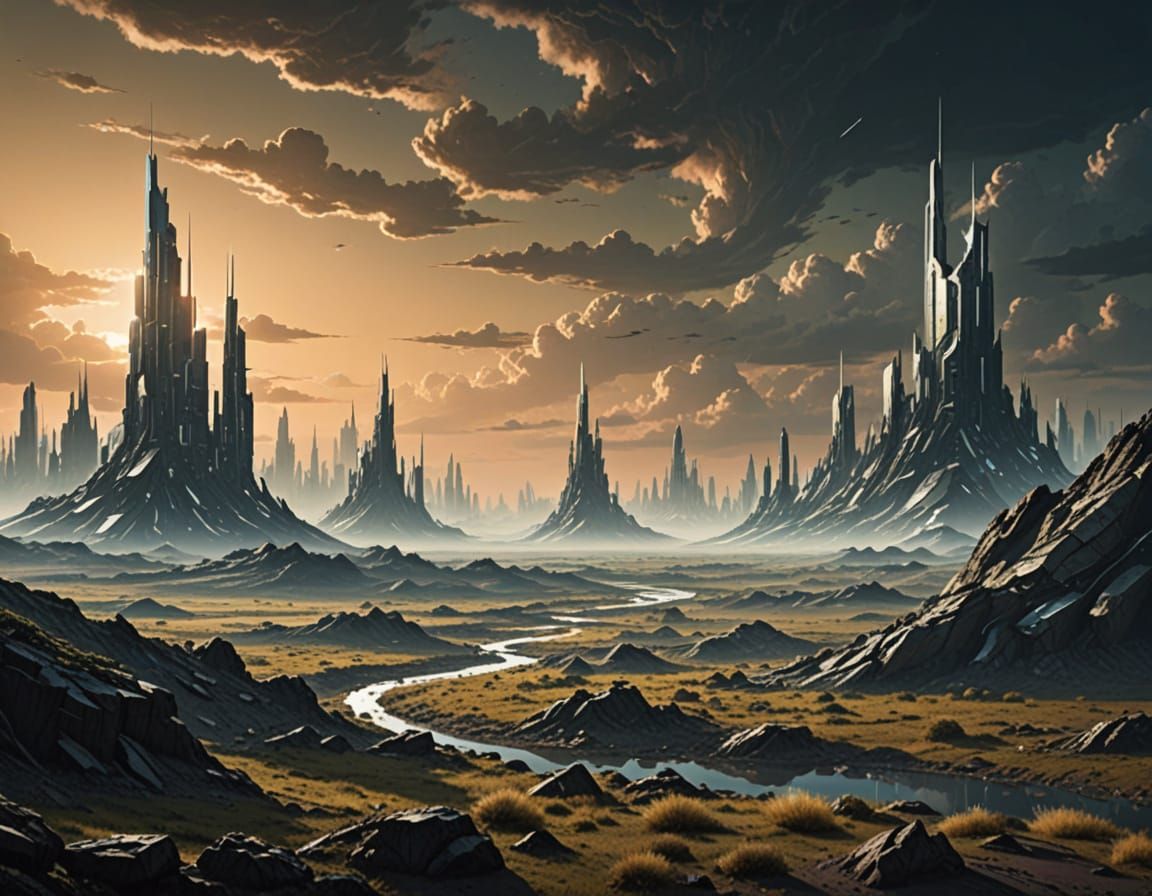 Desolate Futuristic Landscape on Alien Planet
