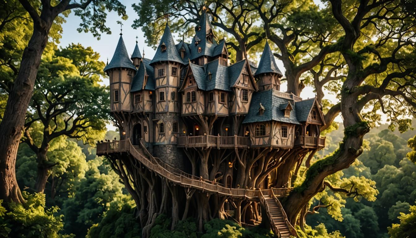Medieval Castle Treehouse in Professional Photography Style
