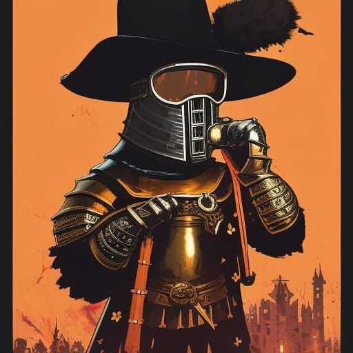 Medieval Knight Drinking Coffee in Graphic Novel Style