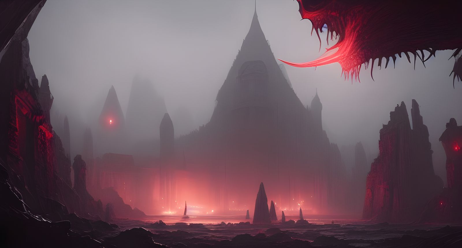 Sinister Lovecraftian Cthulhu Temple as Detailed Matte Paint...