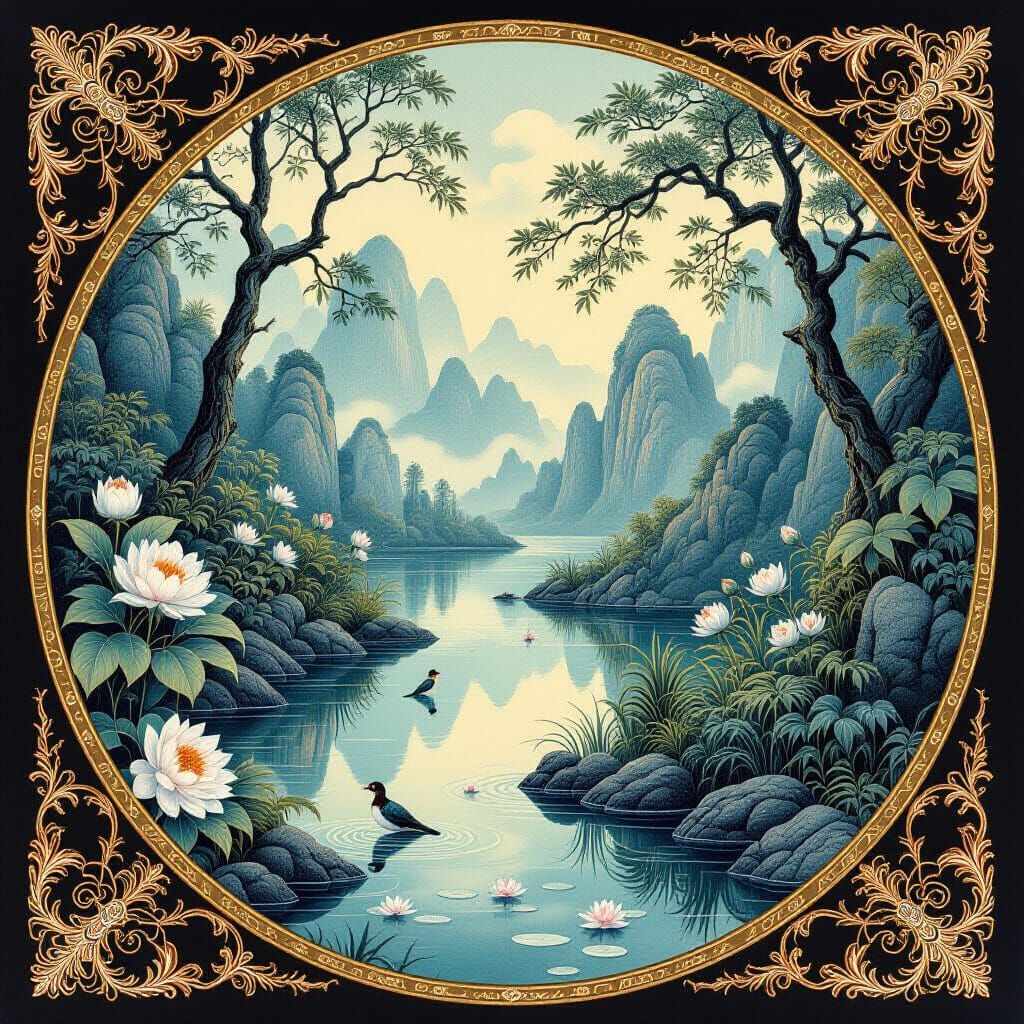 Marbled Fairy Glade in Traditional Chinese Art Style