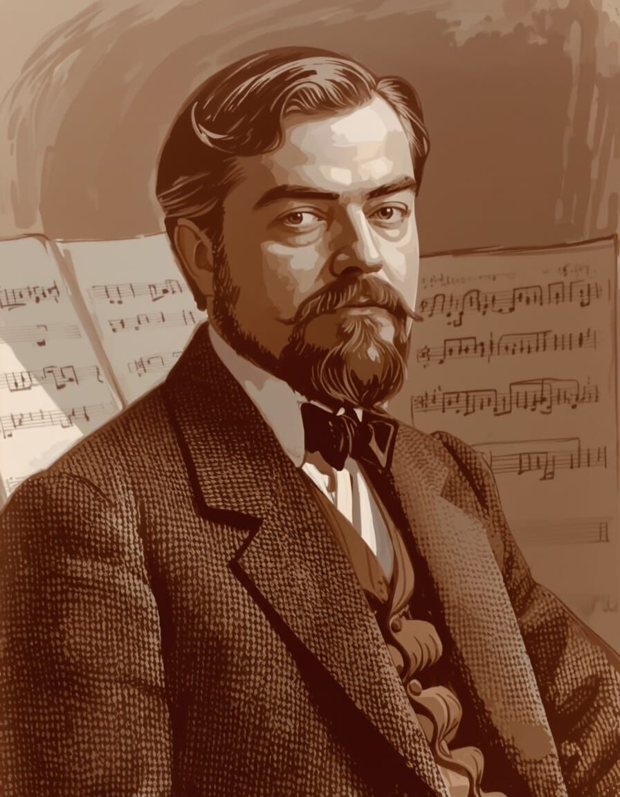 Distinguished Portrait of Claude Debussy in Dim Study