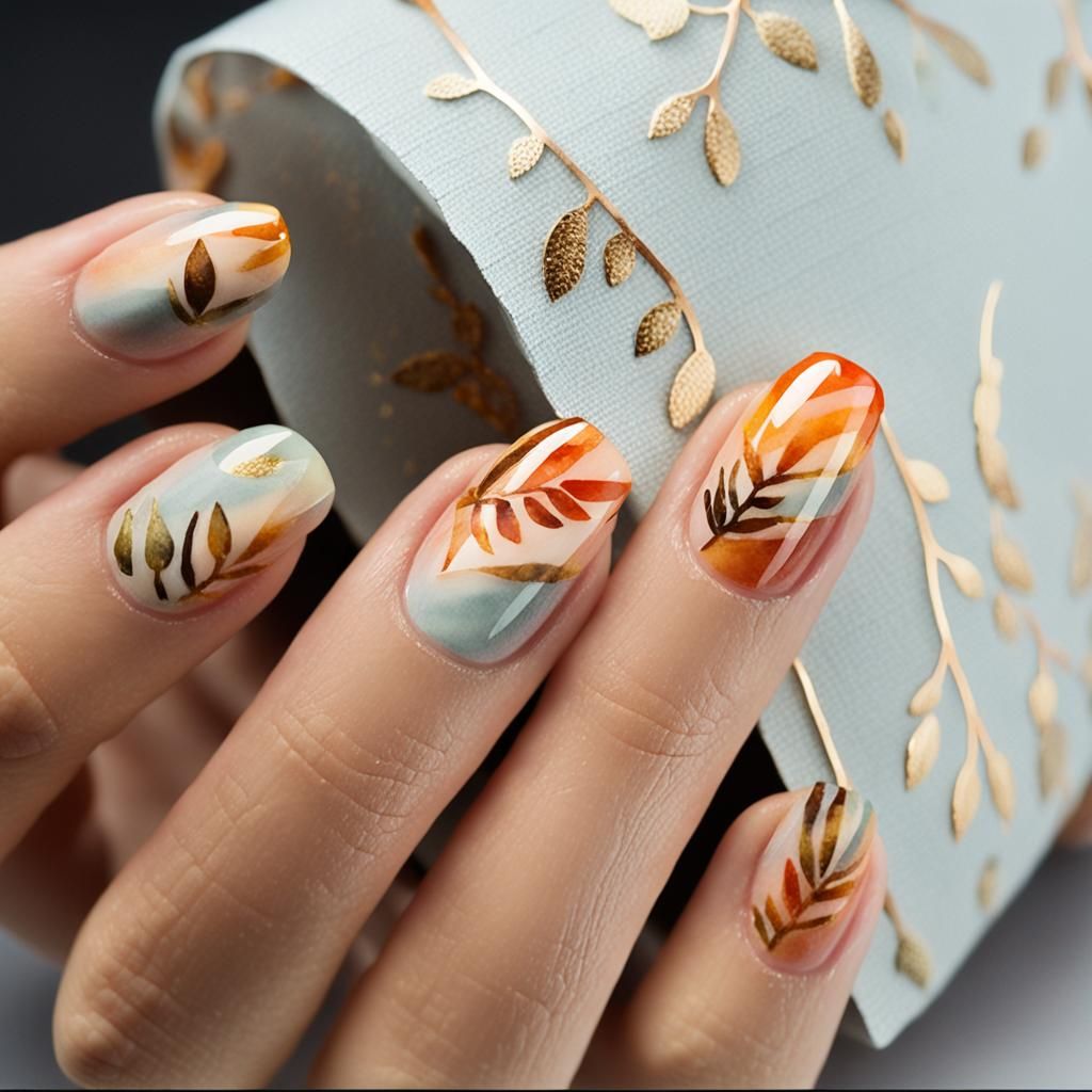 Watercolor Nail Art with Autumn Colors