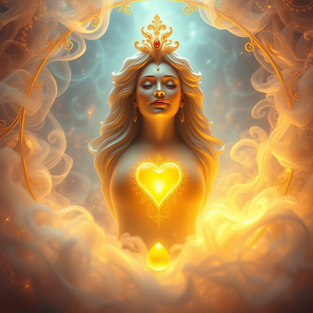 Ethereal Being Radiates Golden Light and Wisdom in a Vibrant...