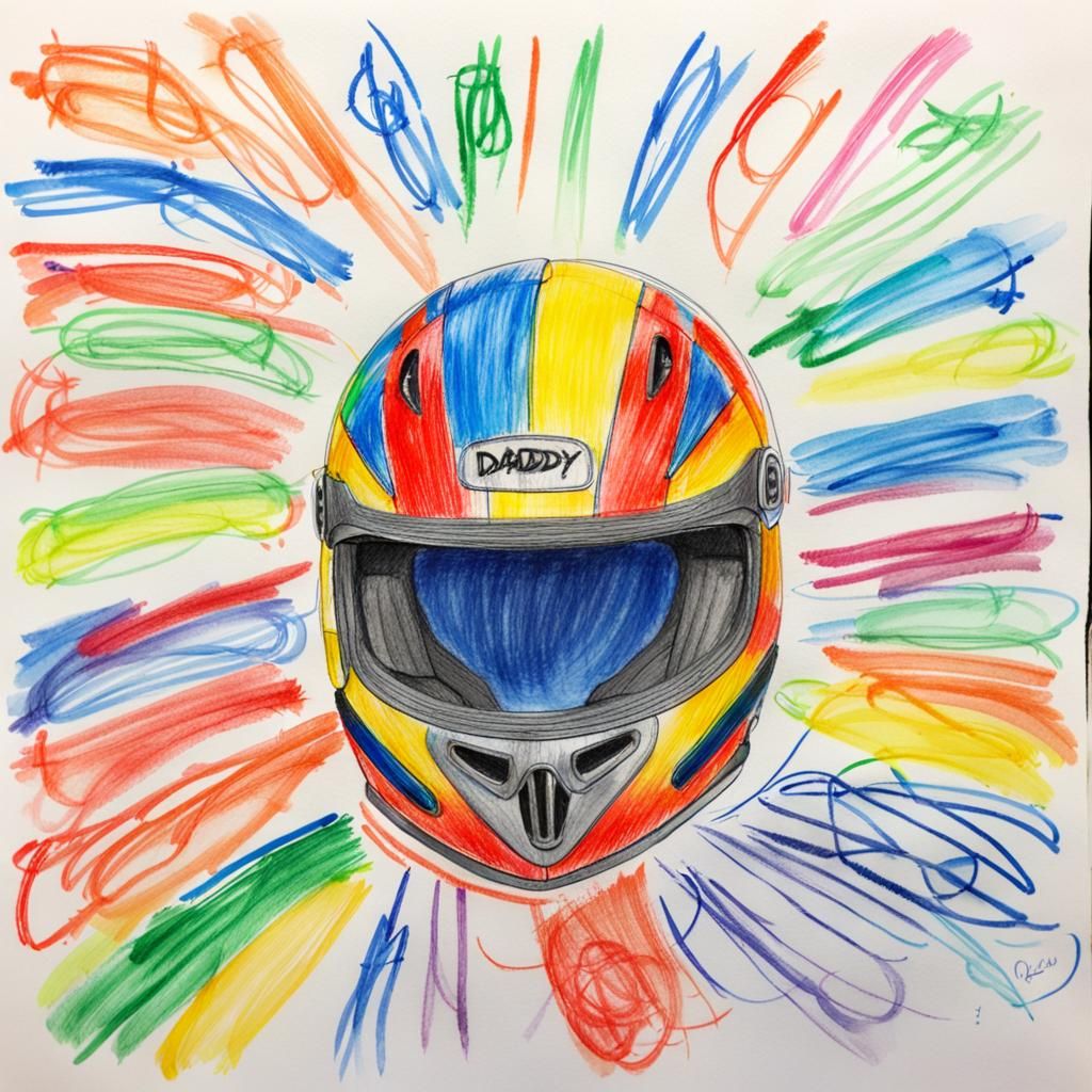 Child's Crayon Drawing of a Motorcycle Helmet