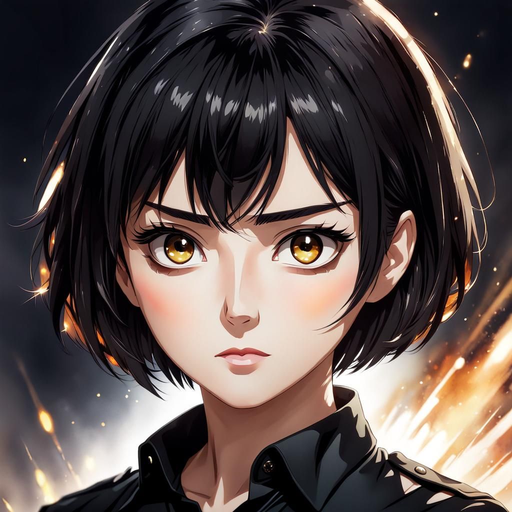 Anime Girl with Shining Eyes in Watercolor Style