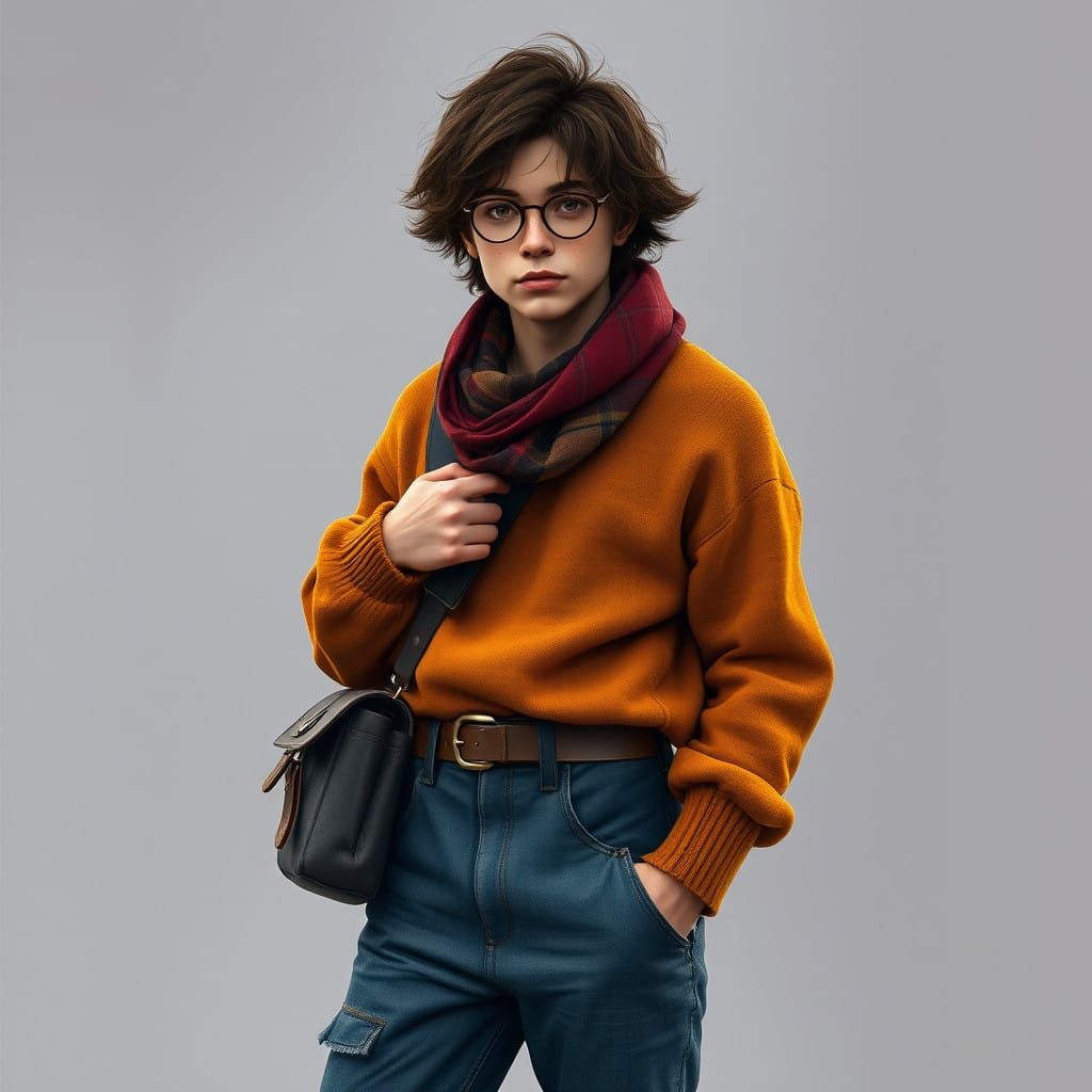 Young Intellectual with Relaxed Posture in Mustard Sweater