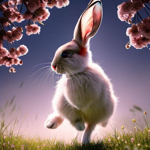 Rabbit Runs Through Blooming Meadow: 8K Art