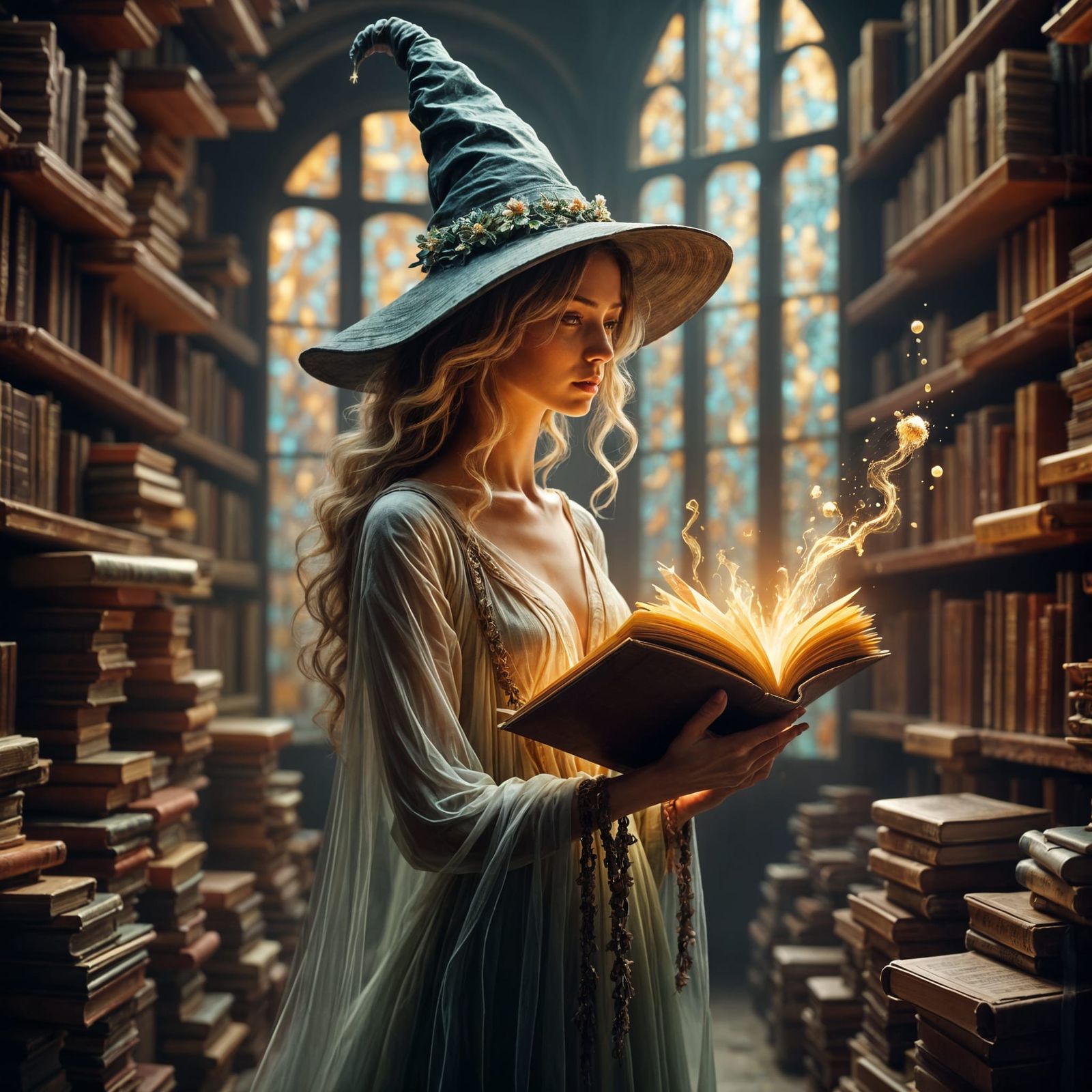 Ethereal Wizard Student in Vibrant Magic School