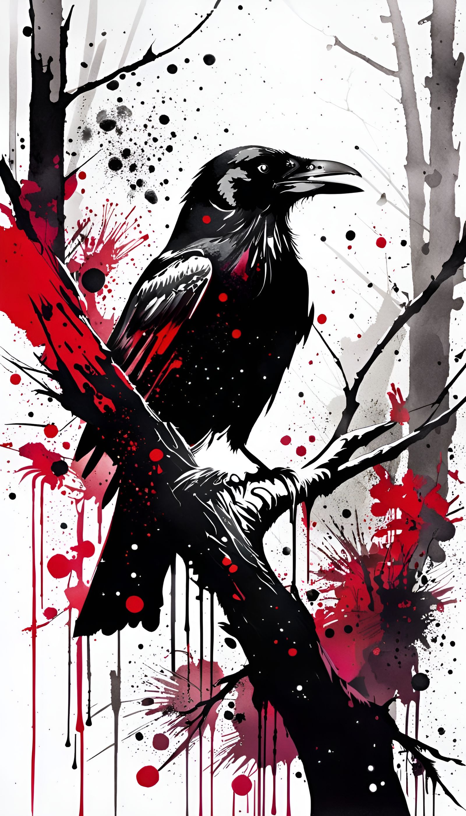 Raven Cawing in Trash Polka Style with Splatters