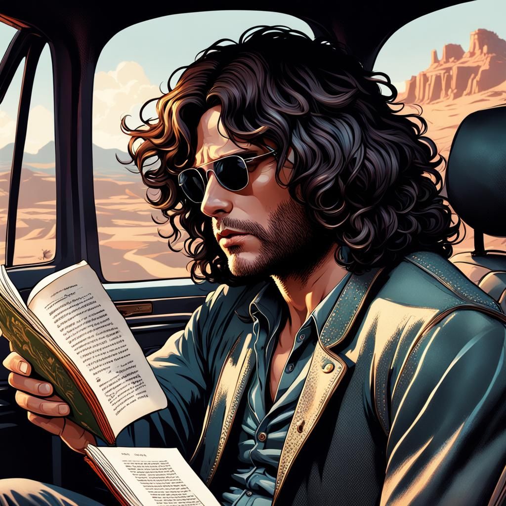 Man Reading in Car, Graphic Novel Style