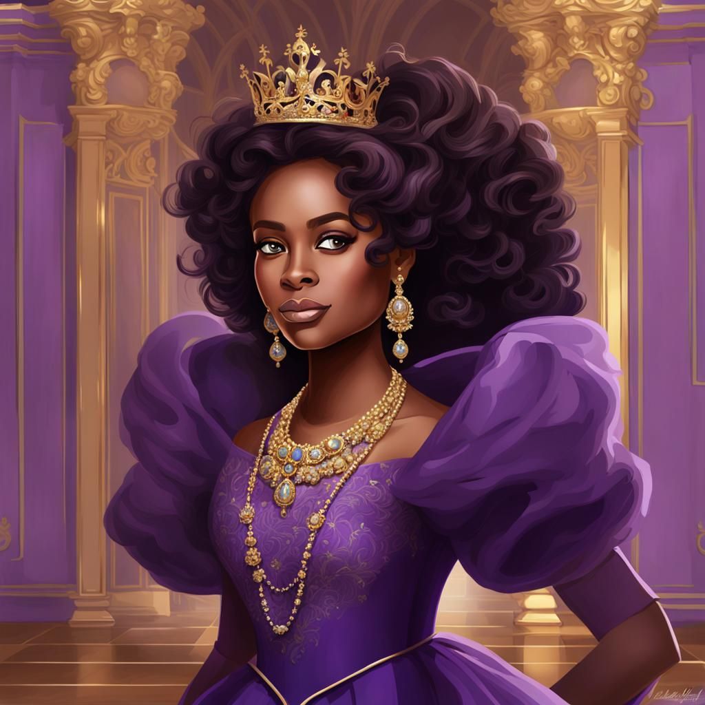 Regal Queen in Purple Gown: Digital Art Portrait