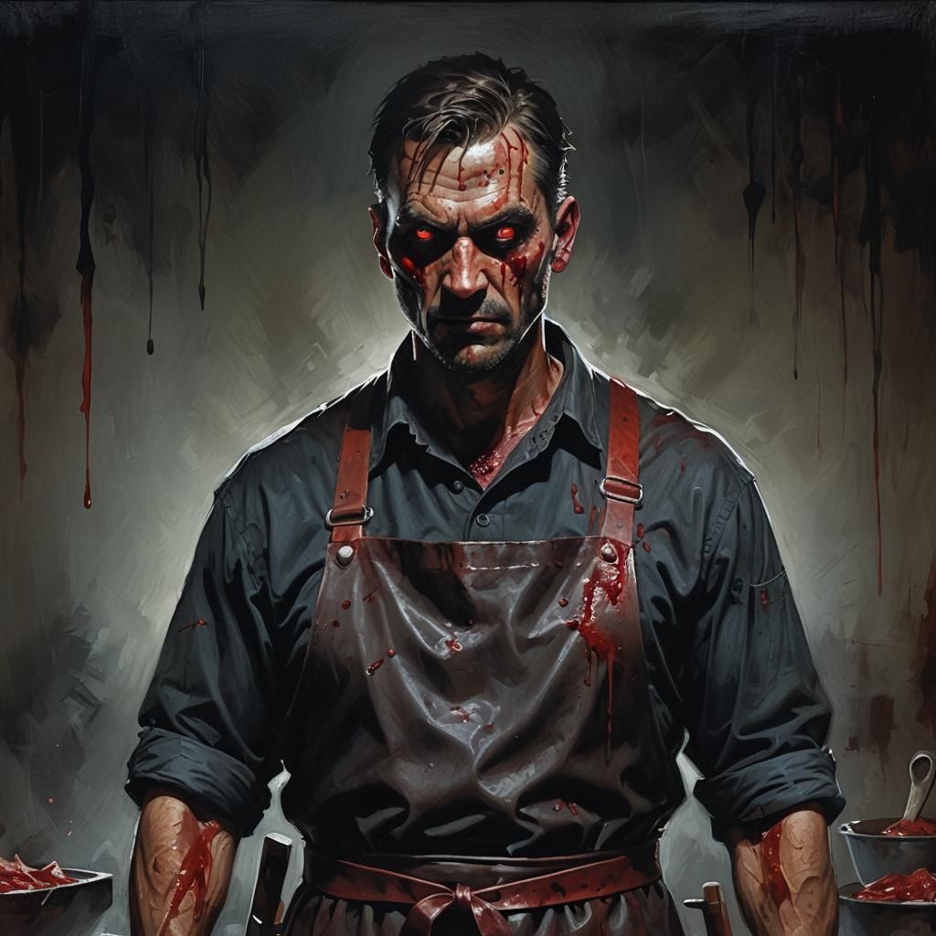 Menacing Butcher Portrait in Dark Fantasy Style