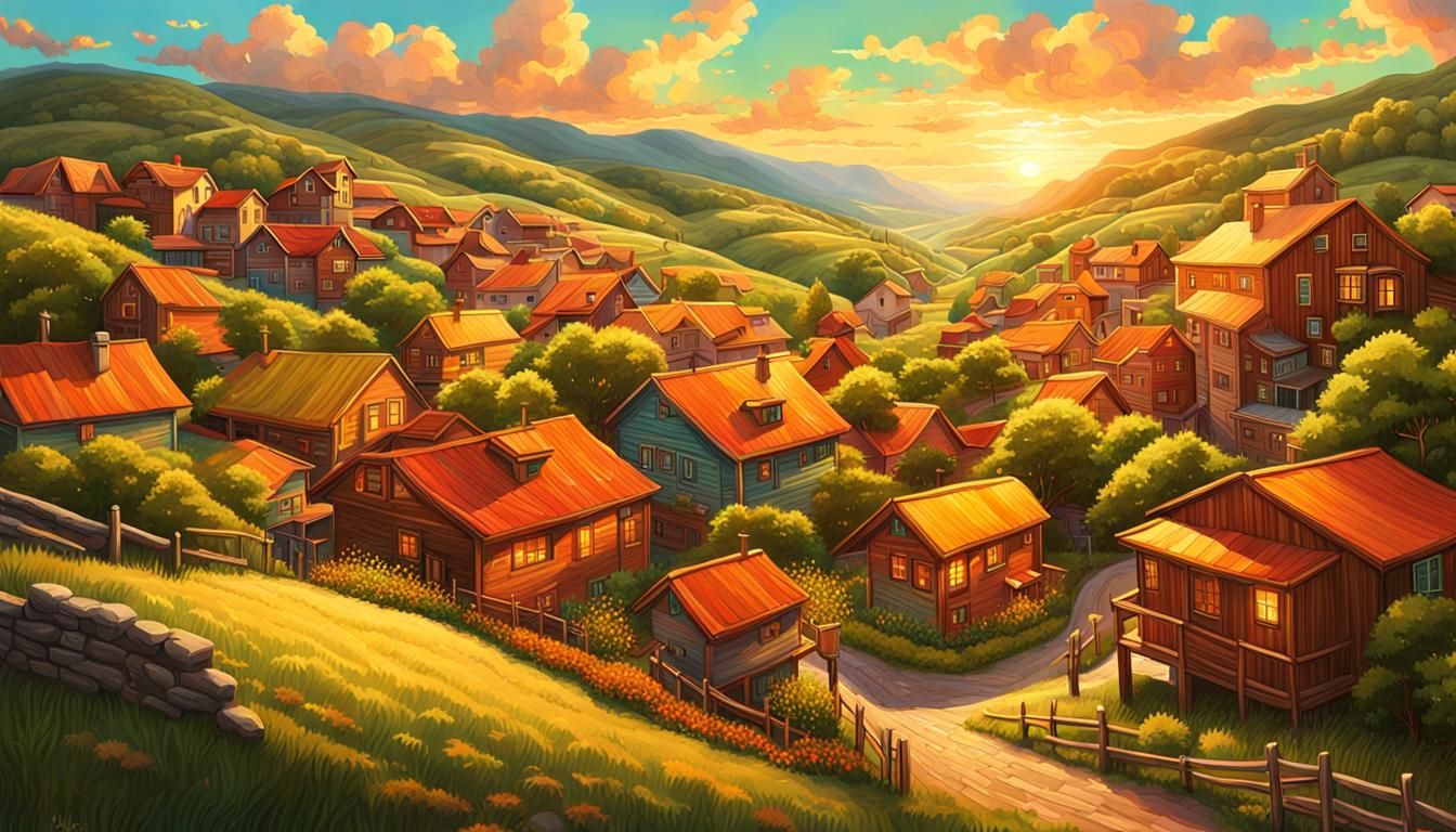 Idyllic Summer Village in Fantasy Illustration Style