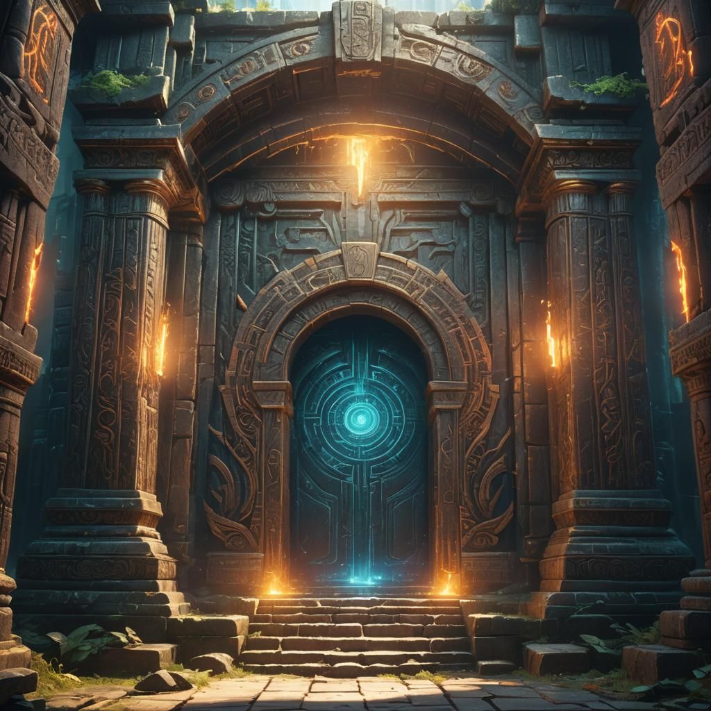 Mysterious Portal in Abandoned Temple: Fantasy Concept Art