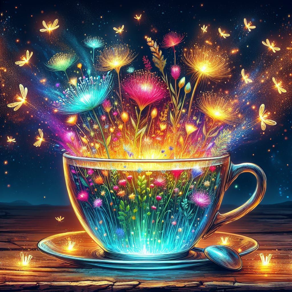 Bioluminescent Wildflower Garden in Glass Teacup