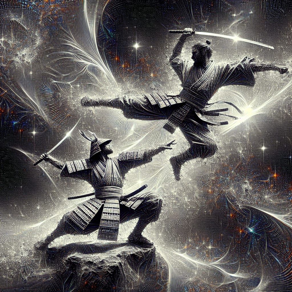 Samurai Warrior Leaping into Battle with Swords