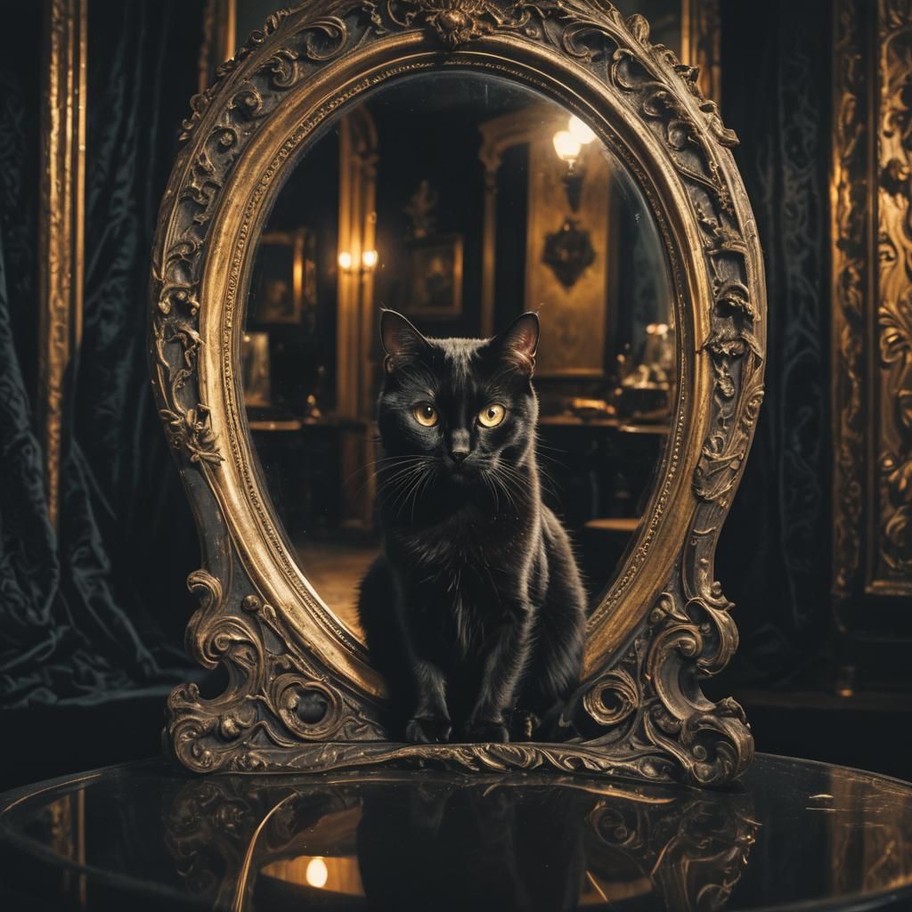 Surreal Black Cat Optical Mirror Reflection