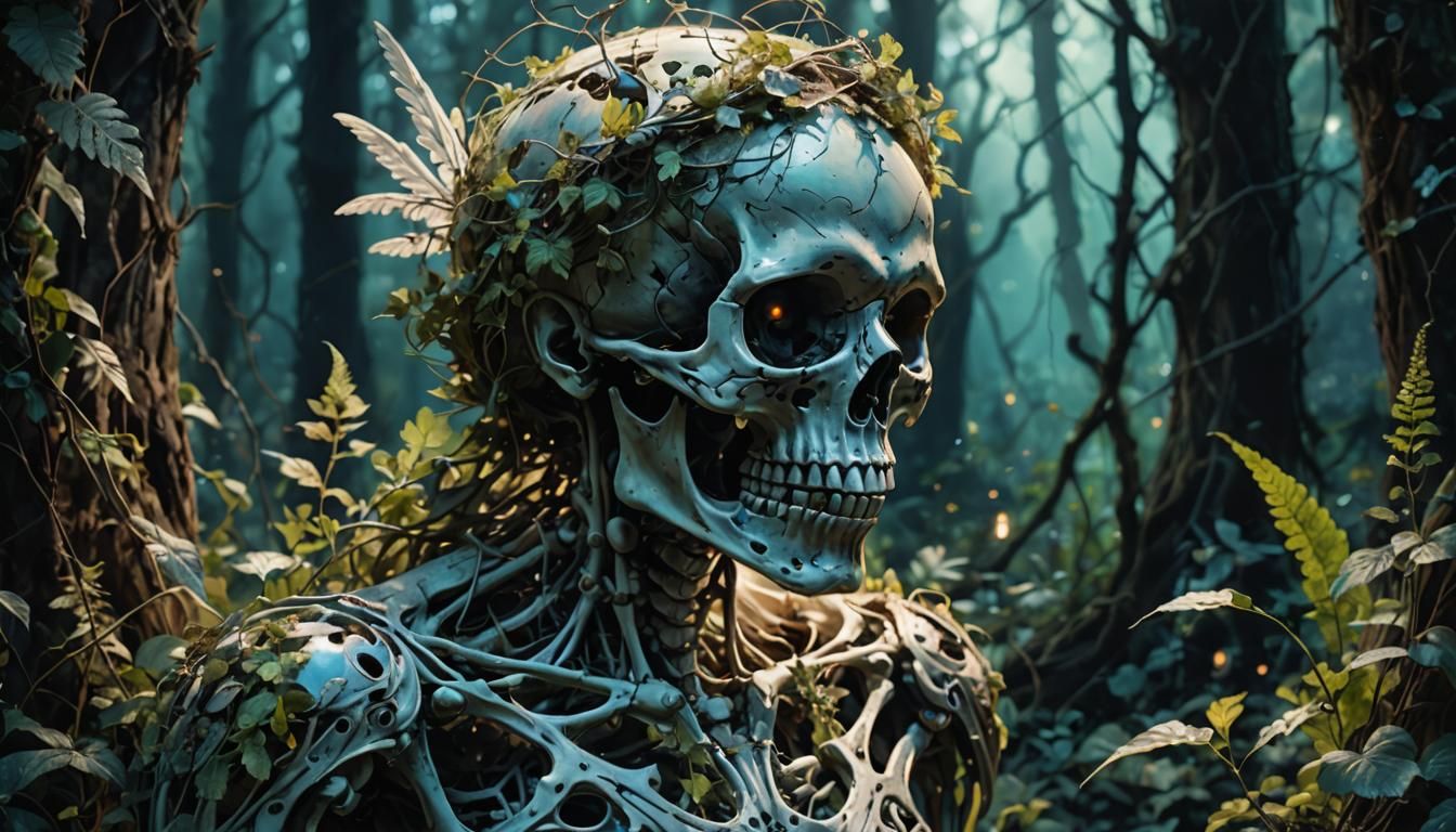 Skeletal Angel Remains with Bioluminescent Foliage