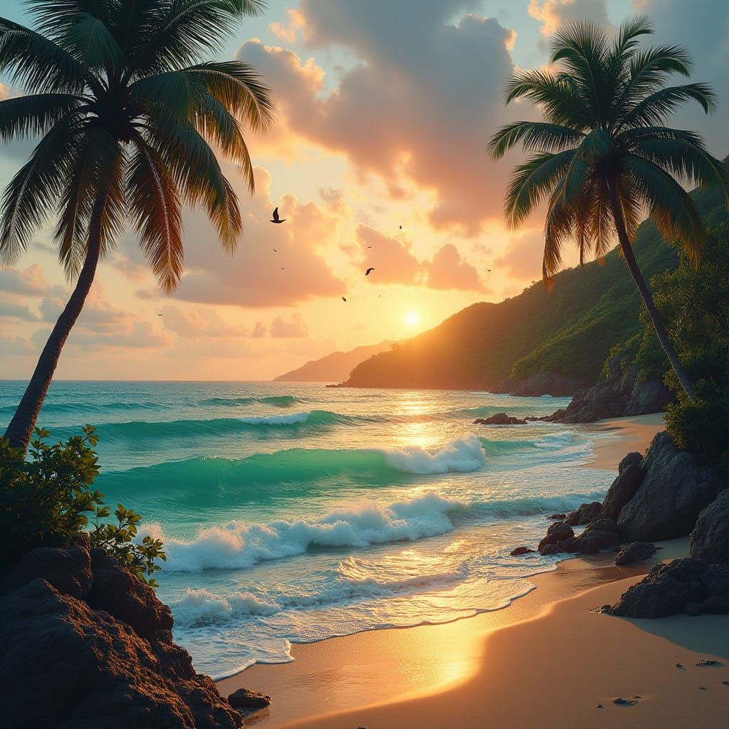 Tropical Sunset Paradise in Vibrant Colors