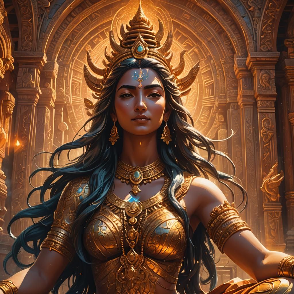 Shiva and Woman Meditating in Hindu Temple