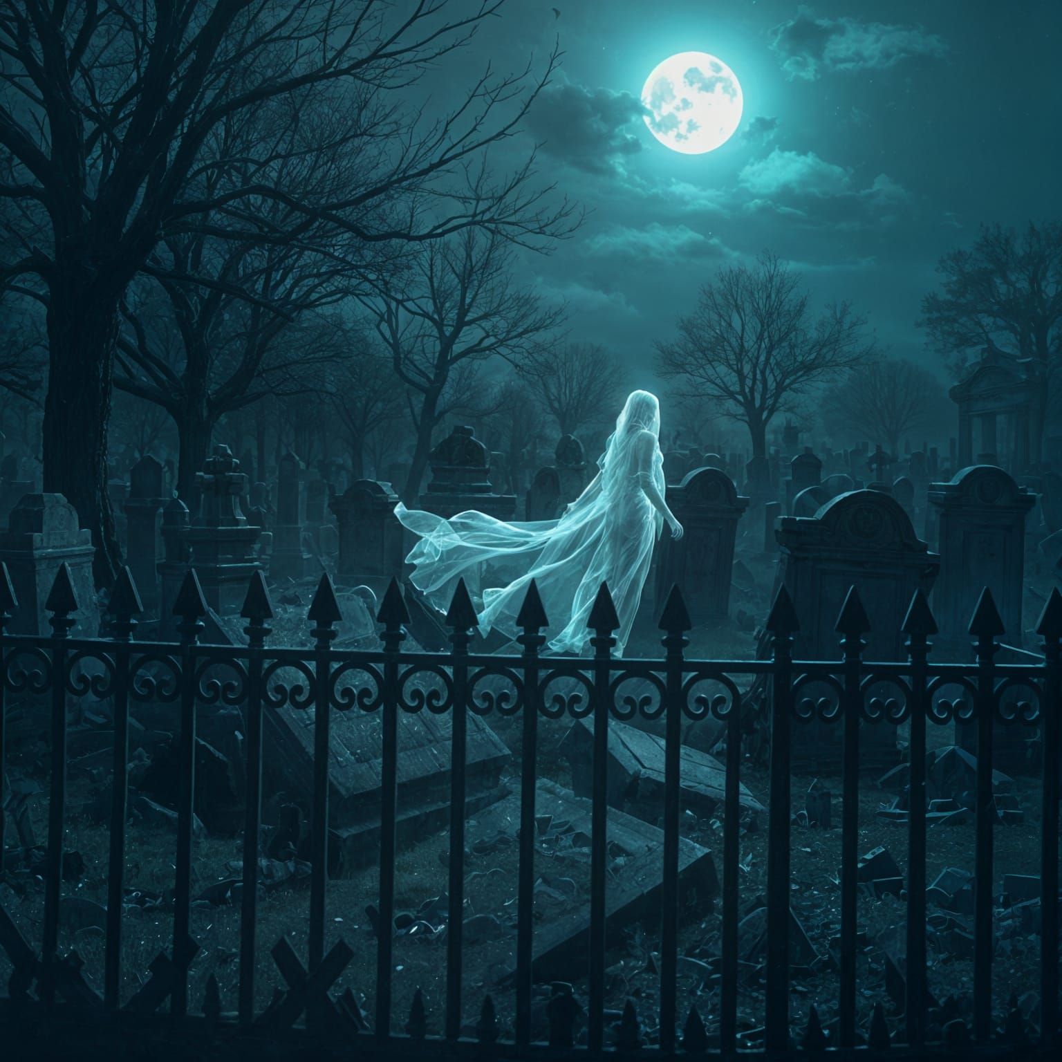Mysterious Graveyard Scene at Night