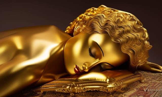 Golden Woman Lying on Bed: Goldfinger Style