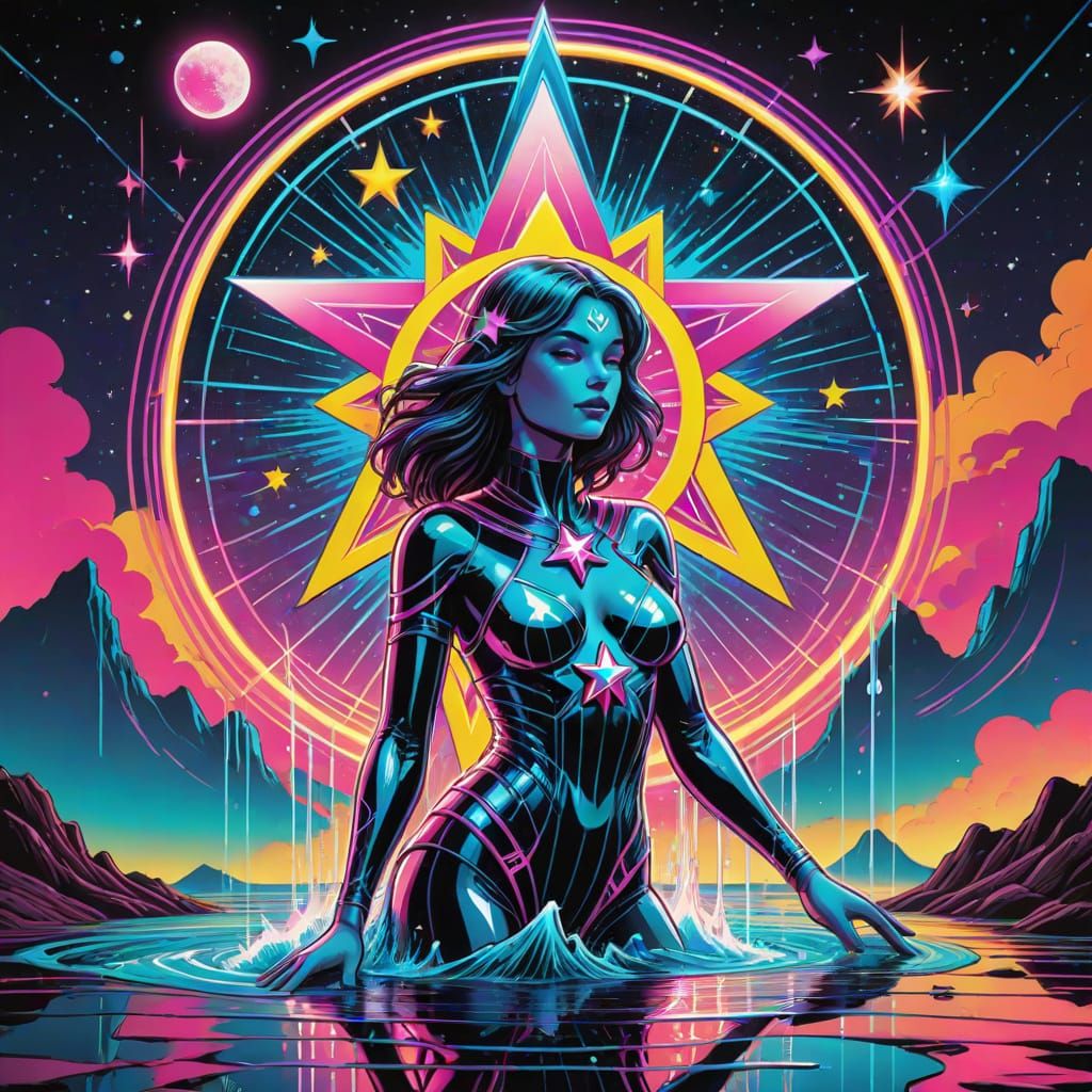 The Star Tarot Card in 3D Comic Book Art