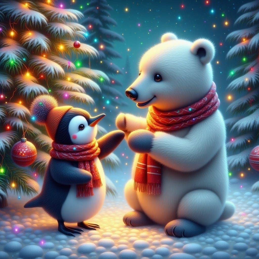 Winter Wonderland Christmas Tree Decorated with Penguin and...