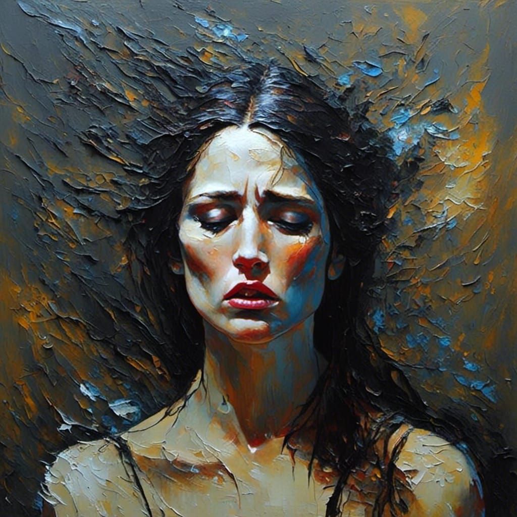 Mary Magdalene Crying: Impasto Oil Painting