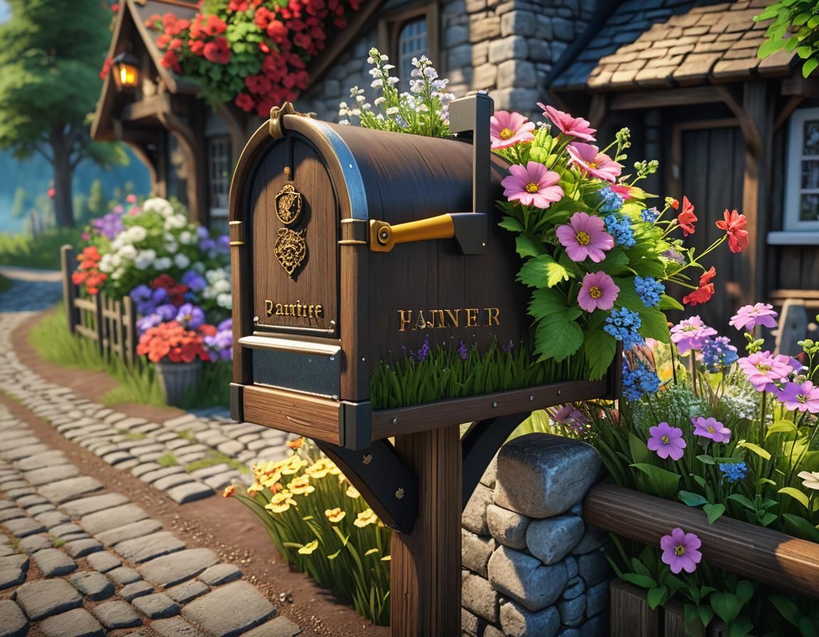 Quaint Mailbox with Flowers in Kinkade Style