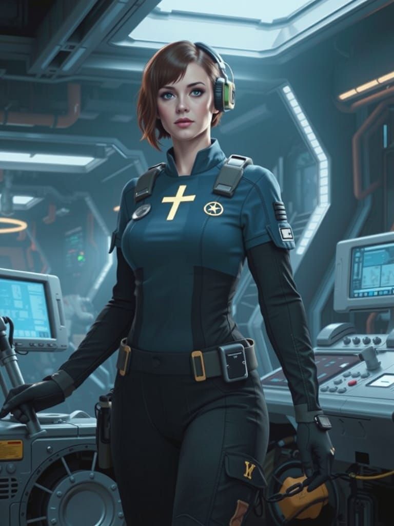 Futuristic Sci-Fi Pastor and Spaceship Mechanic